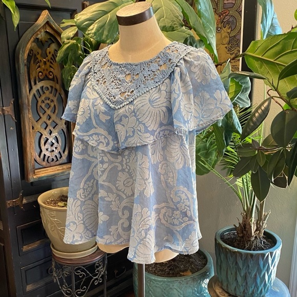 Anthropologie Serenity crochet ruffle damask top - Picture 5 of 14